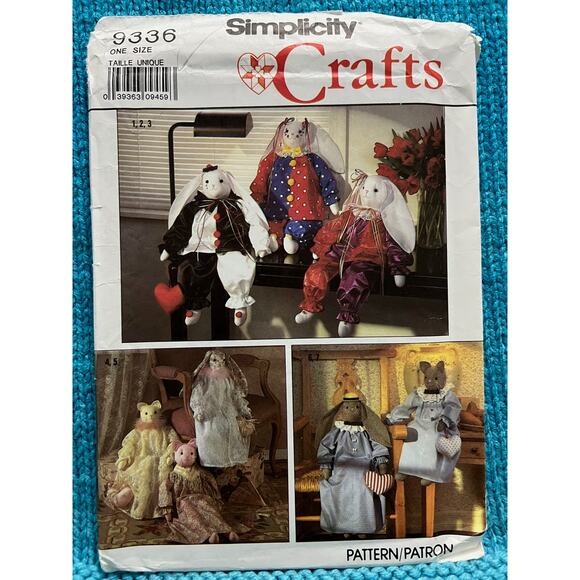 Simplicity 9336 Sewing pattern decorative stuffed bunny cat clothes - Picture 1 of 5